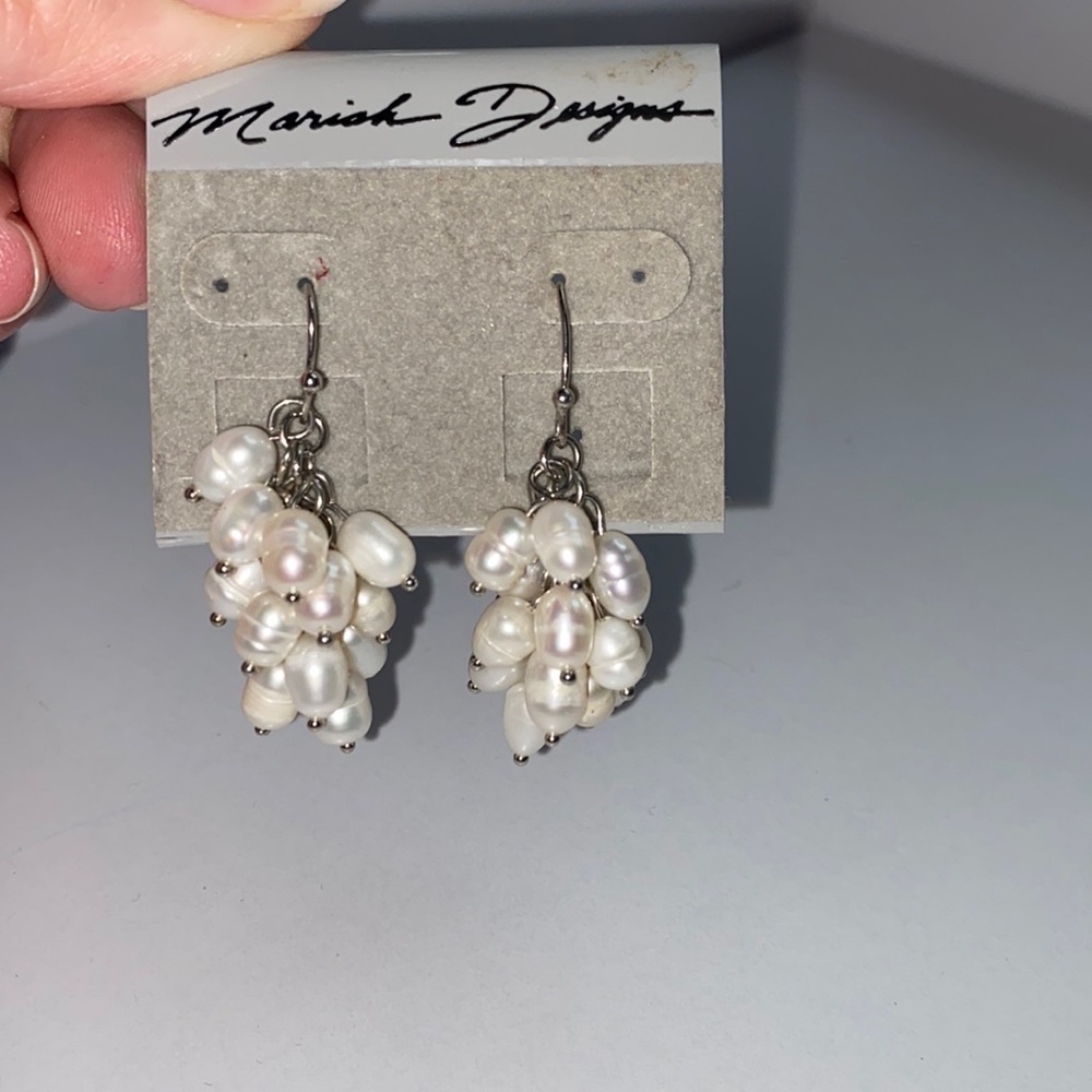 Mariah Designs Clustered Bunch Drop Dangle Pearl Bridal Earrings‎ Wedding Day